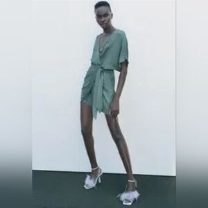 Zara Women’s Sea Green Satin Effect Wrap Mini Dress S